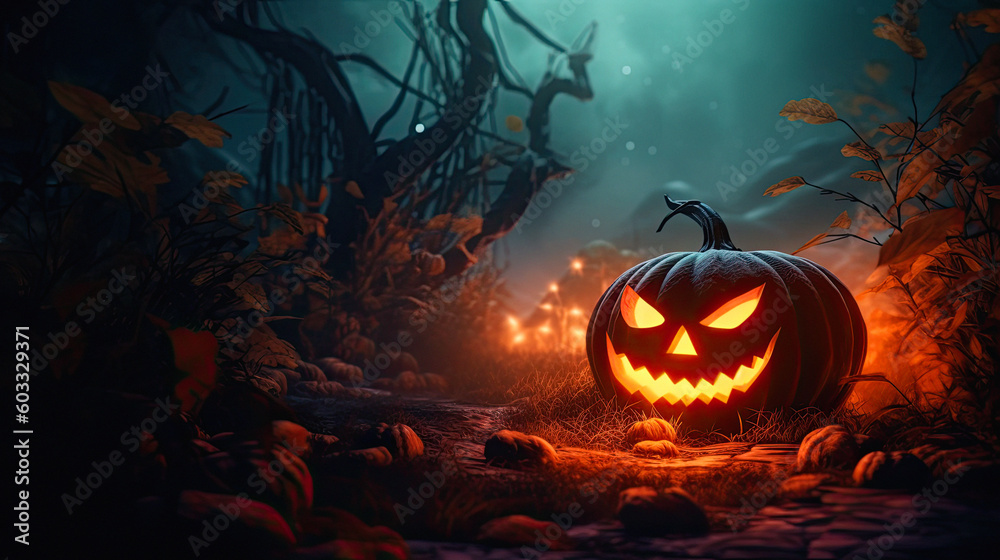 Halloween Pumpkin, Atmospheric gloomy Halloween background with copy space , ai generative, generative ,ai