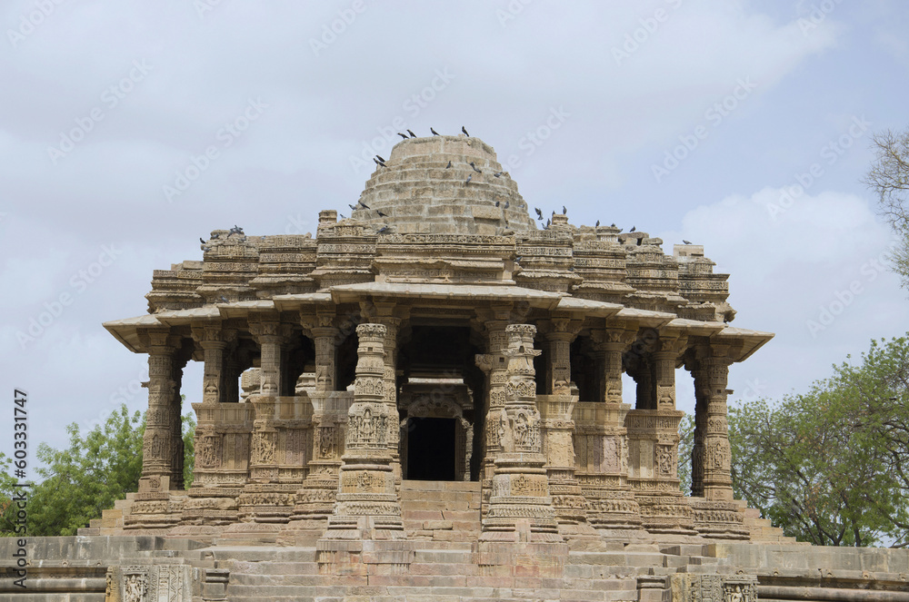 Outer view of the Sun Temple. Built in 1026 - 27 AD during the reign of Bhima I of the Chaulukya dynasty, Modhera village of Mehsana district, Gujarat, India