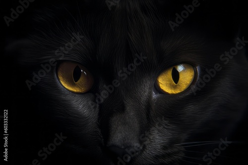 headshot portrait of a black cat looking at the camera. With generative AI technology