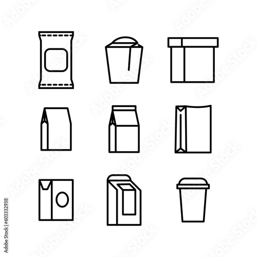 Food packaging symbols, line art icon set.