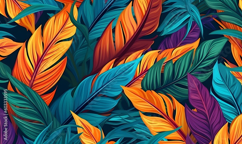 Beautiful abstract colourful tropical leaf seamless background 