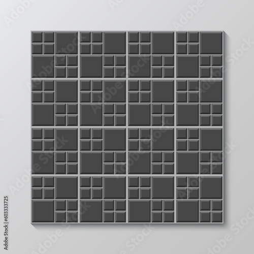 Paver tile seamless pattern. Paving slabs texture. Black tile subway. Seamless metro background. Kitchen backsplash. Cement texture. Apron faience print. Vintage stone surface. Vector illustration