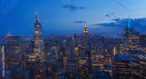 big skyline New York City panorama after sunset at night. © Igor