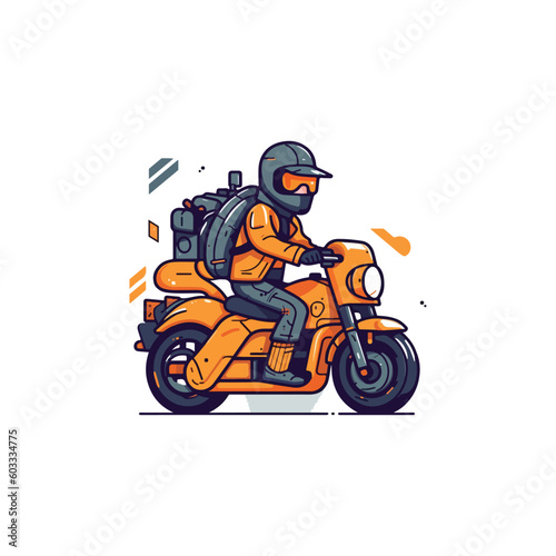 a character mascot for a transportation service provider company with a character man riding a motorcycle or bicycle. modern flat color