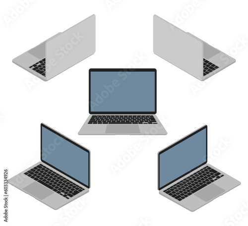 ノートPCのアイソメイラストセット_青