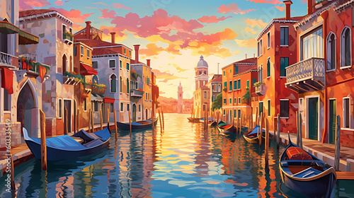 Illustration of the beautiful city of Venice. City of gondoliers  bridges  carnivals and love. Italy