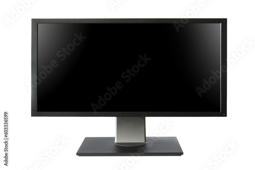 Wide monitor with black empty screen in PNG isolated on transparent background