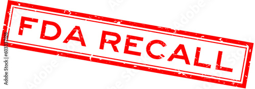 Grunge red FDA recall word square rubber stamp in white background
