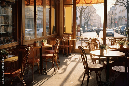 classic old french cafe in the morning, created by a neural network, Generative AI technology photo