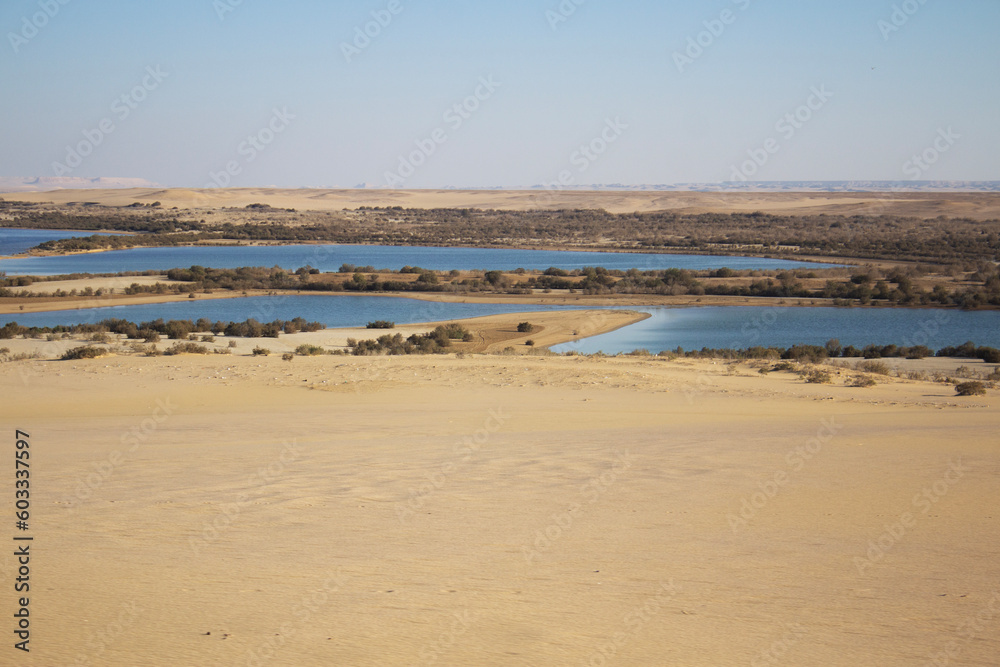 Beautiful Panorama Of Wadi El Rayan Lower lake - Magic Lake Desert, National Park, Fayoum Oasis, Egypt	
