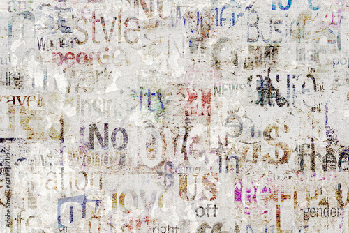 Abstract grunge urban geometric chaotic words, letters background photo