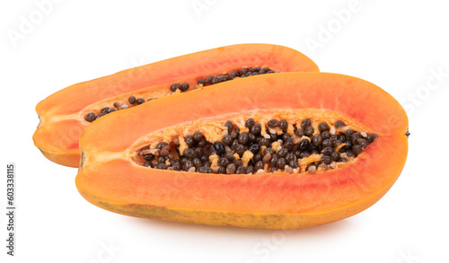 papaya fruit with seeds isolated on white background