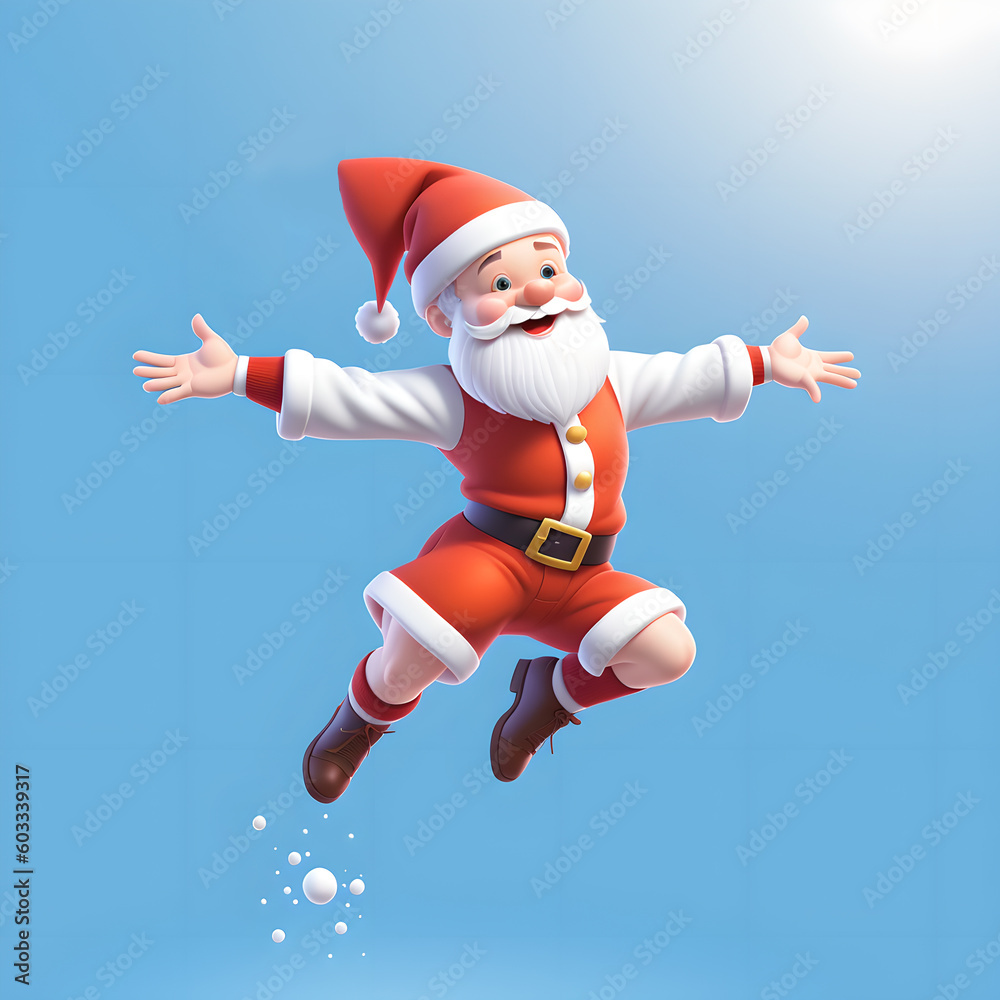 Generative AI illustration of happy santa claus jumping on blue background
Generative AI illustration of happy santa claus jumping on blue background