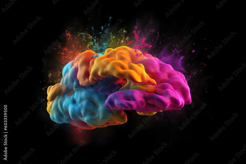 Image of colorful brain design in 3D on a clean background. illustration. Generative AI. Image of colorful brain design in 3D on a clean background. illustration. Generative AI.