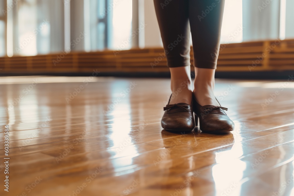 beautiful parquet floor in the ballet hall and ballerina's feet on it, ai tools generated image beautiful parquet floor in the ballet hall and ballerina's feet on it, ai tools generated image