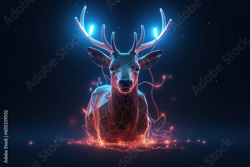 Image of deer with beautiful colors and light on a dark background. Wildlife Animals. Illustration, generative AI. © yod67