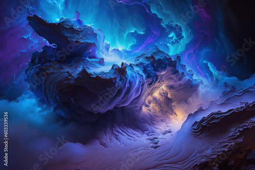 abstract digital background with blue surface of colorful smoke, ai tools generated image