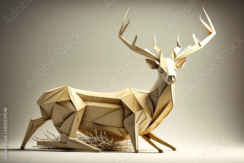 Image of paper origami art. Handmade paper deer. Wildlife. Animals. illustration, generative AI