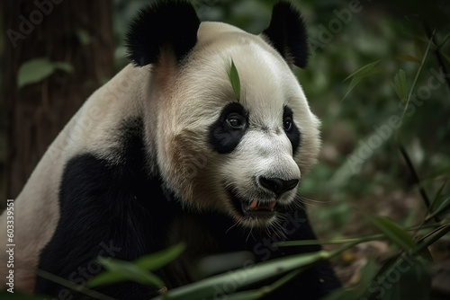 Image of a panda in the wild on nature background. Wildlife Animals. Illustration  generative AI.
