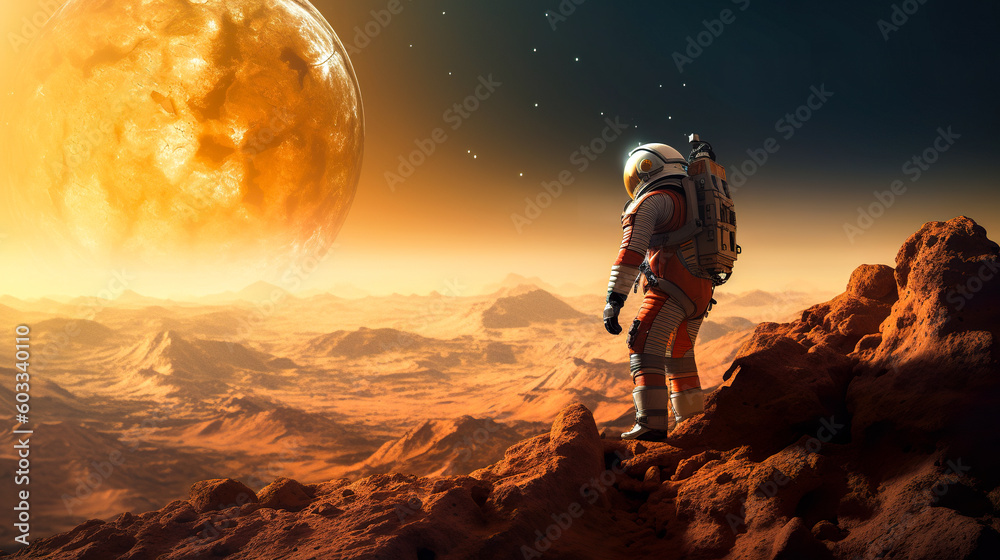 A space astronaut exploring planet Mars, Generative AI A space astronaut exploring planet Mars, Generative AI