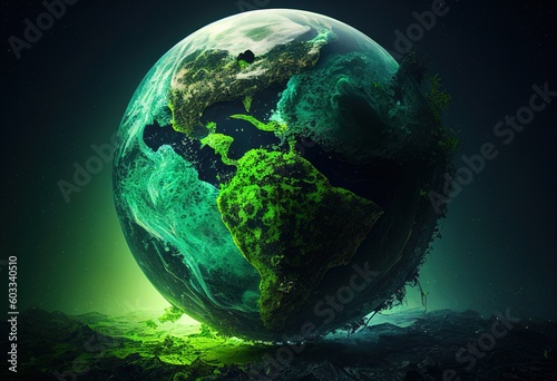 Green planet earth illustration. Ai generative.