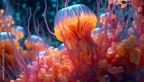 Coral reefs and underwater life depicted in stunning detail on a clean and transparent glass texture background Generative AI