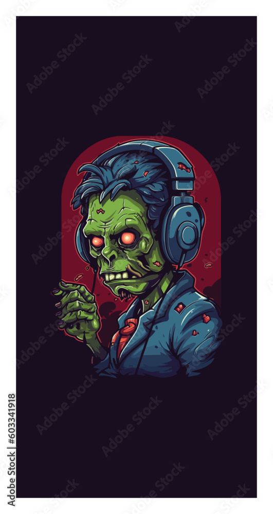 cartoon character mascot logo for game company with zombie character mascot
