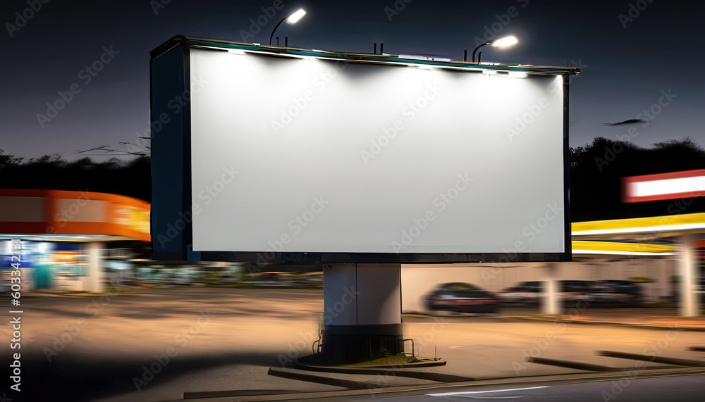 Empty Blank Billboard or Advertising Poster in a City Train Station, Petrol Station, and Roadside - Perfect Space for Promoting Your Brand, Products, or Services, Generative AI Empty Blank Billboard or Advertising Poster in a City Train Station, Petrol Station, and Roadside - Perfect Space for Promoting Your Brand, Products, or Services, Generative AI