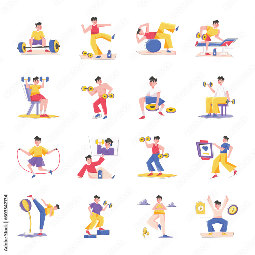 Modern Pack of Workout Flat Illustrations 

