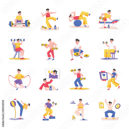 Modern Pack of Workout Flat Illustrations