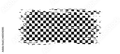 Race finish checkered flag grunge background. Rally championship finish or start signal, bike or car race checkered flag pattern or motorsport competition victory or wining background vector banner
