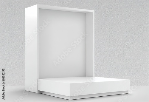 White square podium on white background. Showcase illustration. Ai generative.