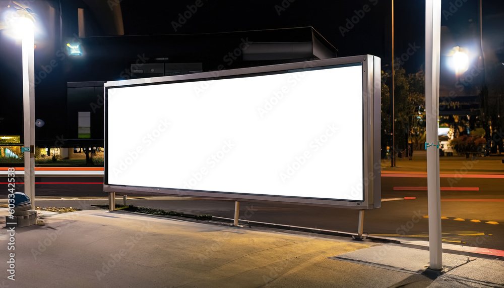 Empty Blank Billboard or Advertising Poster in a City Train Station, Petrol Station, and Roadside - Perfect Space for Promoting Your Brand, Products, or Services, Generative AI