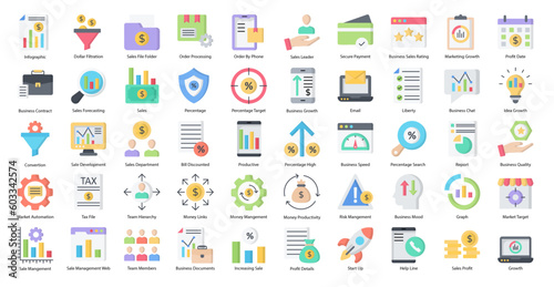 Sales Management Flat Icons Business Sale Icon Set in Color Style 50 Vector Icons