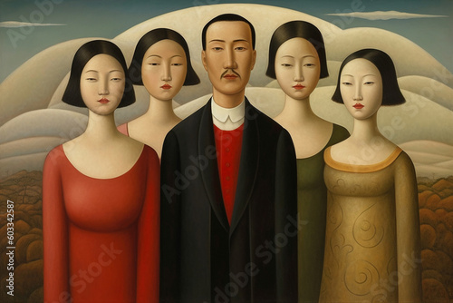 lovers, polygamy and polyamory in relationships, created by a neural network, Generative AI technology