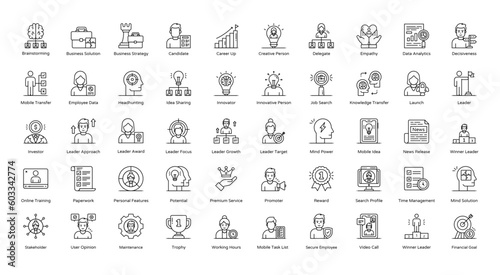 Leadership Thin Line Icons Business Management Leader Icon Set in Outline Style 50 Vector Icons in Black