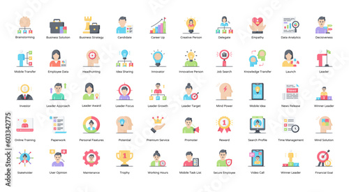 Leadership Flat Icons Business Management Leader Icon Set in Color Style 50 Vector Icons