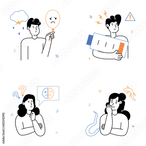 Pack of Mental Disorders Sketchy Illustrations 

