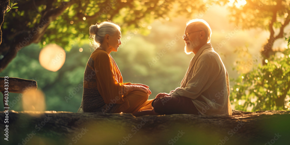 a senior couple in a serene park, fictional persons created with generative ai a senior couple in a serene park, fictional persons created with generative ai