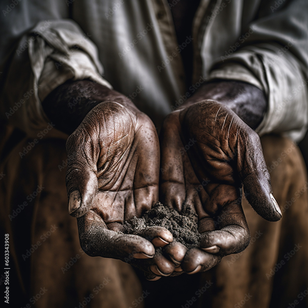 Hands of Dedication: Farmer Holding dirt - ai generated