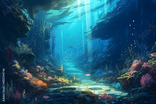 The world on underwater  illustration. Generative AI