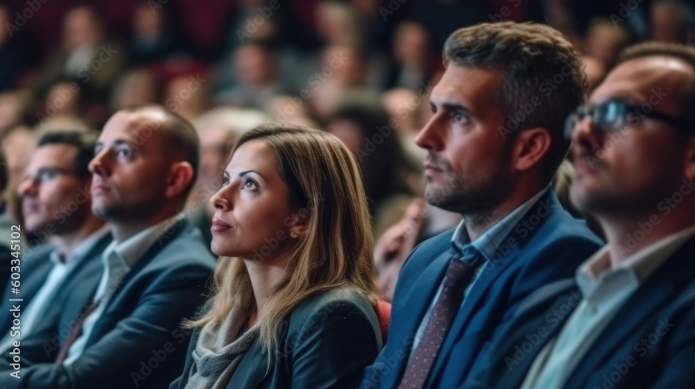 Audience leasting speaker at business conference. Generative AI.