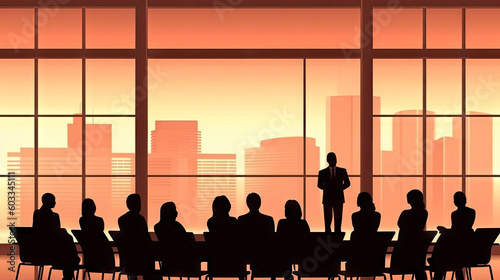 Business presentation silhouette peoples illustration. Generative AI.