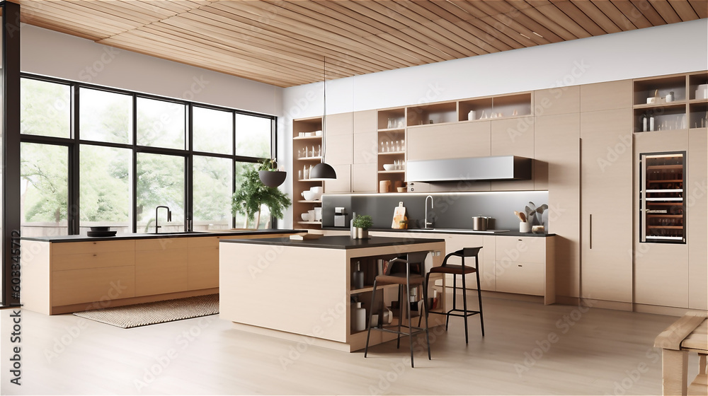 Fototapeta premium Generative AI, Minimalist Kitchen: Clean and Functional Design