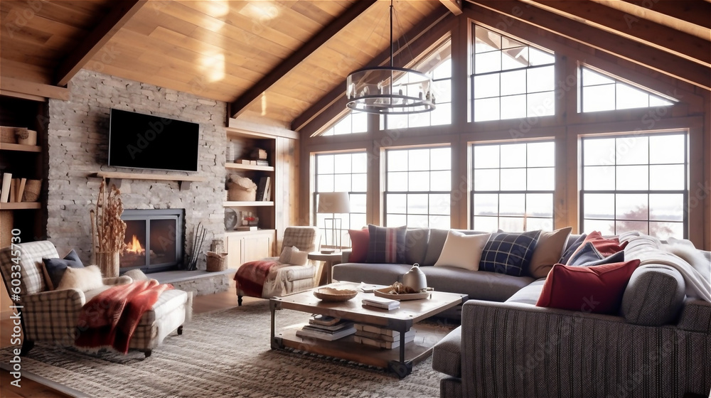 Generative AI, Cozy Modern Farmhouse Living Room