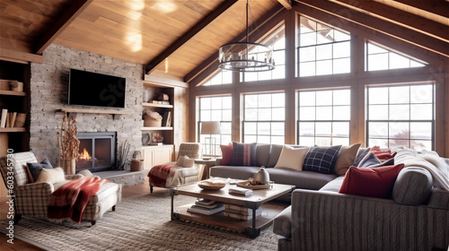 Generative AI, Cozy Modern Farmhouse Living Room © icehawk33
