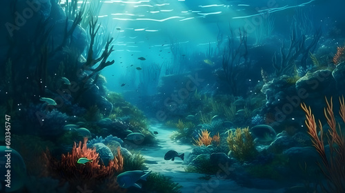 The world on underwater, illustration. Generative AI © PIRMYN
