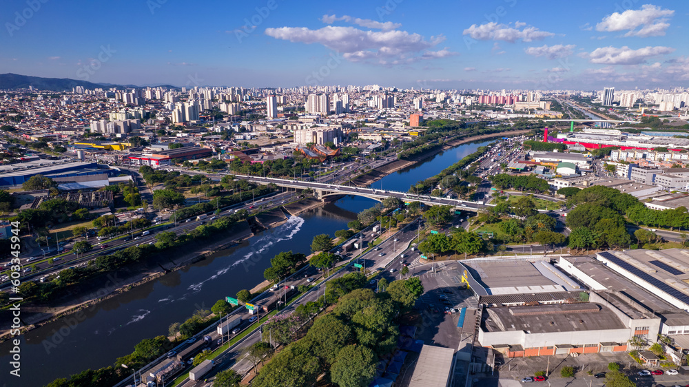 Aerial view of the Barra Funda neighborhood, on Marginal Tietê in São Paulo, Brazil. Avenue that crosses the city