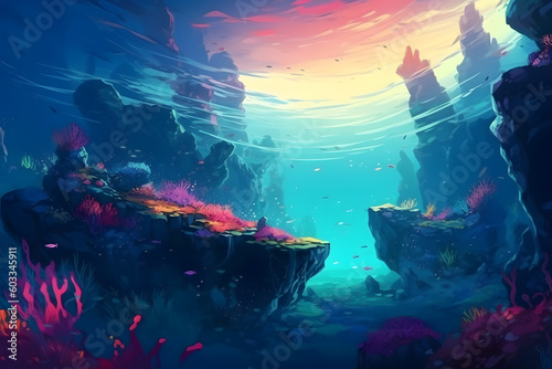 The world on underwater  illustration. Generative AI