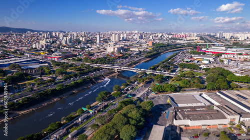 Aerial view of the Barra Funda neighborhood, on Marginal Tietê in São Paulo, Brazil. Avenue that crosses the city